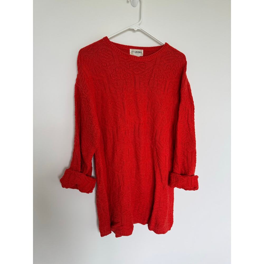 Vintage 90s Butter Mom Yarn Works Red Orange Knit Sweater